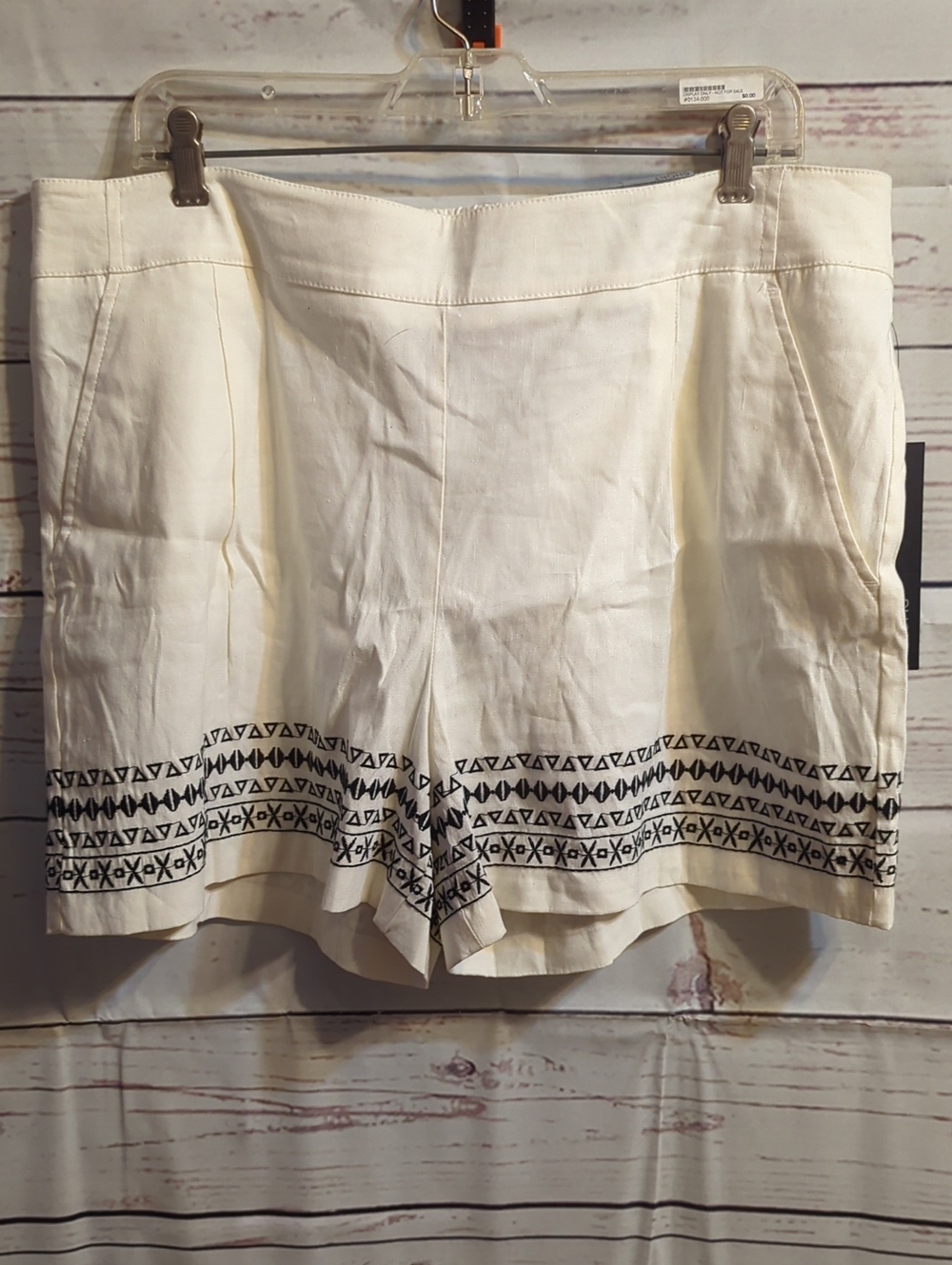 Apt. 9 Cream Embroidered Hem Linen Shorts